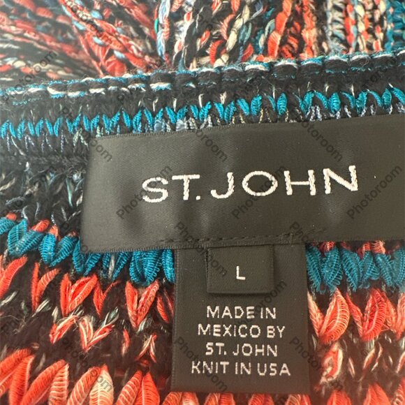 St. John Large Blue & Orange Woven Striped Sleeveless Sweater - Picture 3 of 6